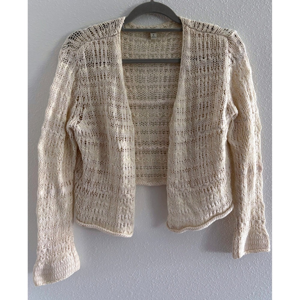 Vintage J‎ Jill Sweater Womens Medium Cream Crochet Cropped Preppy 90s Cottage